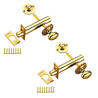 Image of TERF® Heavy Duty Polished Brass 60mm Thumb turn Security Bolt Door Lock and Emergency Coin Release Privacy with Fixing Screws For Toilet Bathroom Pack of 2