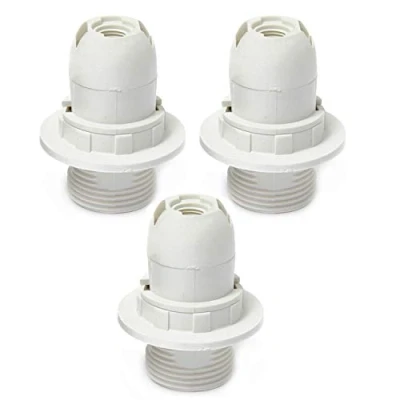 Image of FINELED Small Edison Screw E14 Lamp Holder,3 Pack Plastic Shell Pendant Socket &amp; Lampshade Collar Ring (White)