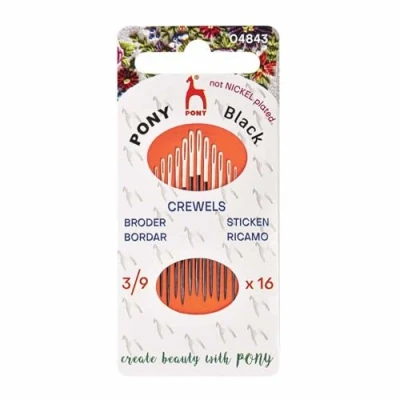 Image of Selanusa Black Crewel Matte Finish Hand Sewing Needles, Carbon Steel, Sharp Point, Black/White, 16 No. 3 5 7 9