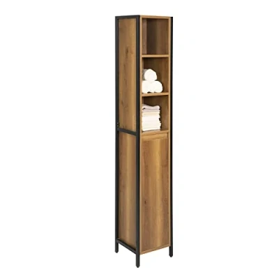 Image of SoBuy BZR62 PF, Bathroom Tall Cabinet Storage with 3 Shelves and 1 Cabinet, W30 x D28 H168cm