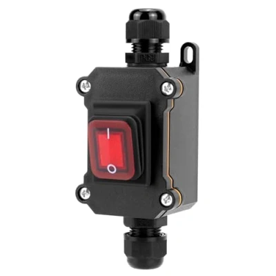 Image of QWORK® IP65 Waterproof Inline Cord Switch with Red Indicator Light, 220V 30A, DPST Rocker Switch, Dual Position ON/OFF Control
