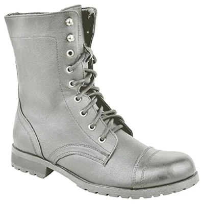 Image of Ladies Womens Low Heel Flat LACE UP Biker Army Military Combat Ankle Boots Size (UK 8 / EU 41 US 10, Khaki Taupe Faux Leather)