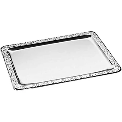 Image of APS Tray Schöner Essen, Buffet Helper, 18/0 Stainless Steel with Decorative Edge, Handles zinc die cast Chrome Plated, Riveted, 31 x 42 cm, 1.5 cm Height