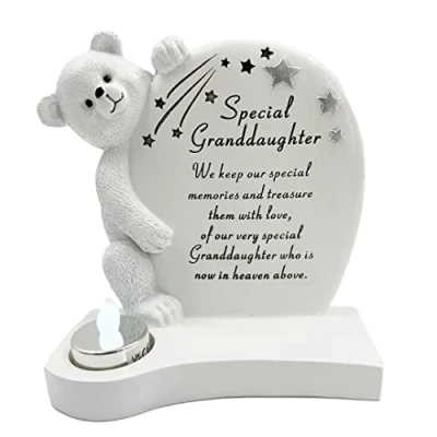 Image of Angraves Special Granddaughter Teddy Bear Shooting Star Memorial Graveside Ornament Plaque with Tealight Baby Girl