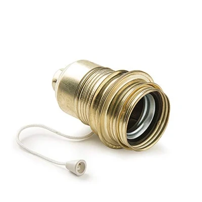 Image of FAMATEL Threaded Metal lamp Holder with Switch and Washer E 27 Bulbs Metallic Material Gold