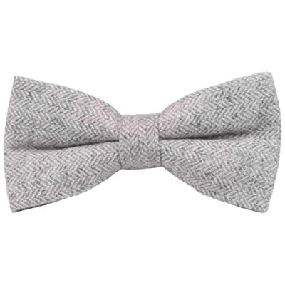Image of Men&#039;s Luxury Wool Pre tied and Fully Adjustable Bow Tie (Light Grey Herringbone) suitable for formalwear, office, weddings, parties, grooms &amp; groomsmen outfits