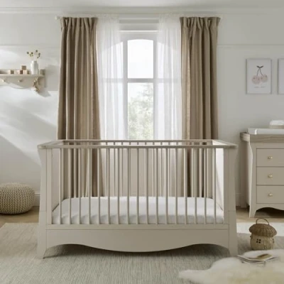 Image of CuddleCo Clara Cashmere &amp; Ash Baby Cot bed Modern nursery furniture with 3 height settings Converts into toddler Mattress sold separately (140x70cm)