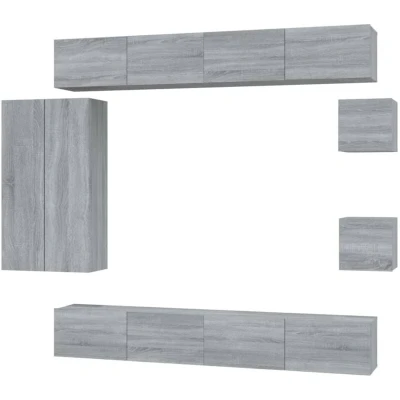 Image of vidaXL 8 Piece TV Cabinet Set Grey Sonoma Engineered Wood