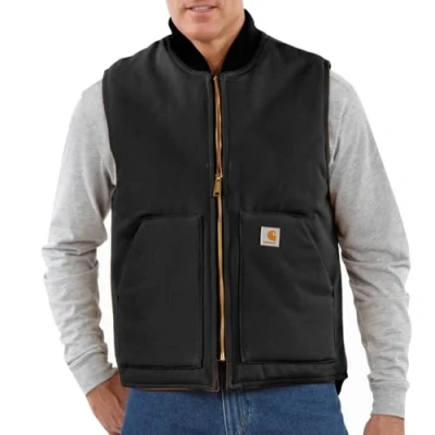 Image of Carhartt Men&#039;s V01 Relaxed Fit Firm Duck Insulated Rib Collar Vest, Black, L