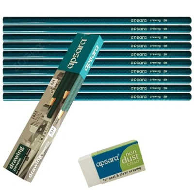 Image of Sketching Pencils, 5H Graded, Pack of 10, Graphite Lead, Professional Artists Drawing Pencils Eraser Pack, Sketch Draw Shade Write, iZOFAX Black Ball Pen