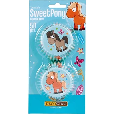 Image of DECOCINO Muffin Cases Pony (Pack of 50) Decoration Cupcake &amp; Horse for Children&#039;s Birthdays