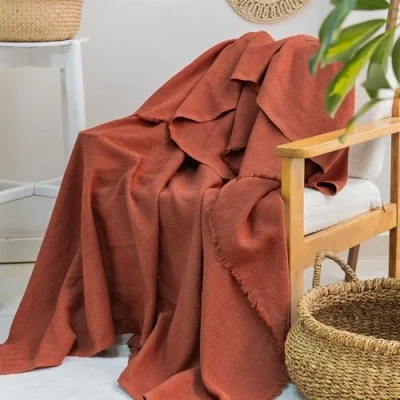 Image of Milam London Cotton Throw Blanket Soft Throws For Armchairs, Sofa, Settee Single Bed Throw, Terracotta 170 x 200 cm