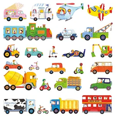 Image of DECOWALL DW 1405 The Transports Kids Wall Stickers Decals Peel and Stick Removable for Nursery Bedroom Living Room Art murals Decorations