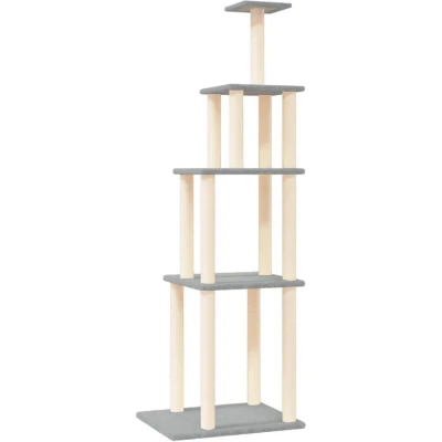 Image of vidaXL Cat Tree Multi Level Play Area, Light Grey with Sisal Scratching Posts, Engineered Wood &amp; Soft Plush Material, Ideal for Climbing, Perching, and Relaxation Cats