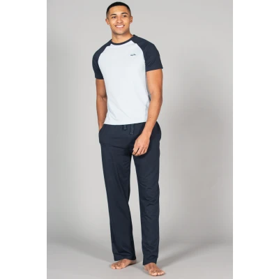 Image of Tokyo Laundry Mens Blue Cotton 2 Piece Short Sleeve Raglan Top And Jersey Bottoms Loungewear Set Size X Large