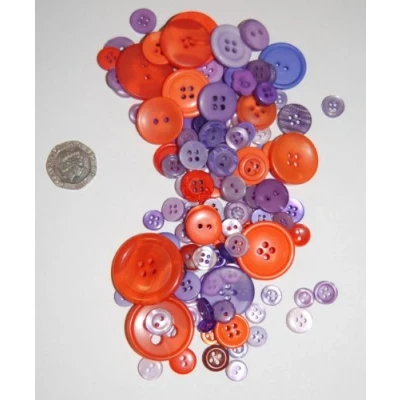 Image of celloexpress Pack of 50g Orange &amp; Purple Buttons Mixed Sizes Various and for Sewing Crafting