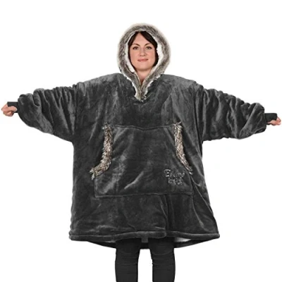Image of Snug Rug Grey The Eskimo Blanket Hoodie Sweatshirt Hooded Blankets Super Soft Warm Premium Sherpa Fleece Oversized Adults One Size Fits All Unisex Mens Women Hoody Jumper Sweater