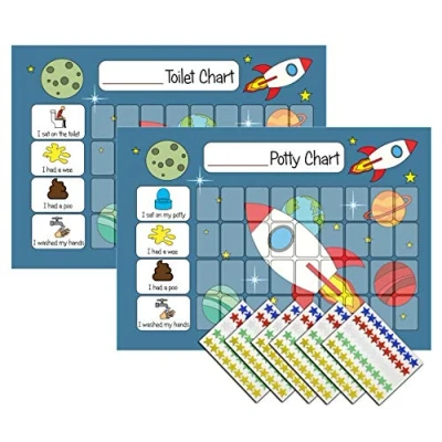 Image of kids2learn Potty Training Reward Chart for Boys Girls Toddlers Space Themed &amp; Toilet Twin Pack with 270 Star Stickers