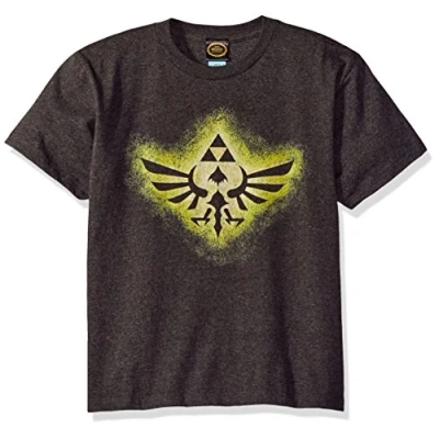 Image of Nintendo Big Boys Zelda Soaring Triforce Graphic T Shirt, Charcoal Heather, YXL