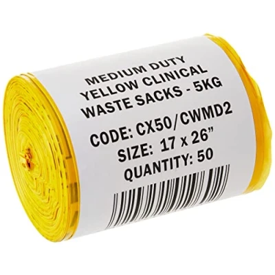 Image of Hanfare CX50/CWMD2 Clinical Waste Bag, Medium Duty, Yellow (Pack of 50)