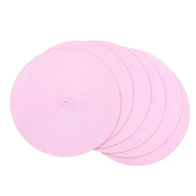 Image of SCF2017 Round Woven Plastic Placemats 38cm Stylish and Practical Dining Table Mats,Set of 6,Pink