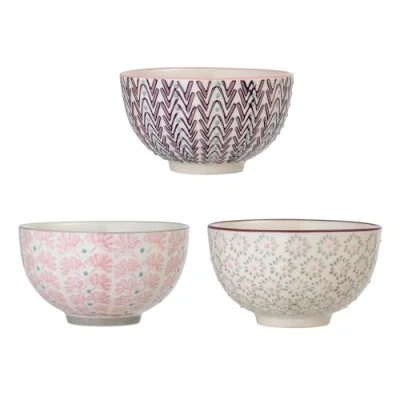 Image of Bloomingville Maya Bowl Set of 3 Earthenware Pink/Grey/Purple, 11.5 x 6.5 cm (Diameter Height)