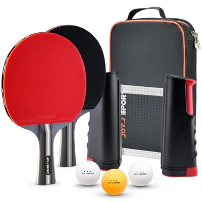 Image of Portable Table Tennis Set, All in One Ping Pong Bats Set with 2 Bats,1 Retractable Net, 3 Star Balls, 1 Carrying Bag Great Gift &amp; Indoor/Outdoor Game