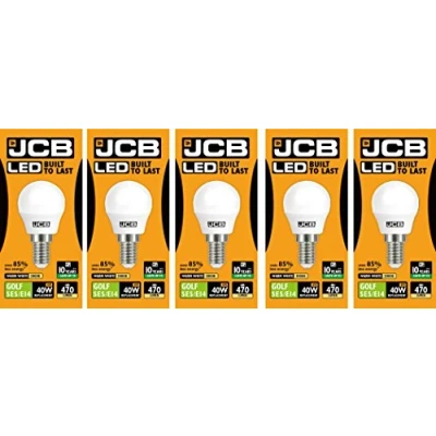 Image of JCB 6w LED E14 Golf Ball Bulbs Small Edison Screw, 40w Incandescent Bulb Equivalent, 470lm, Warm White 3000k, Non Dimmable, Screw Light Bulbs, 220 240v. Pack of 5 Units