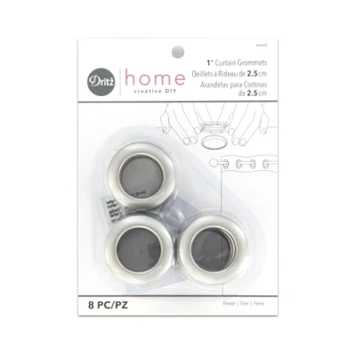 Image of Dritz 1 Inch Inner Diameter Plastic Curtain Grommets, Pack of 8, Pewter