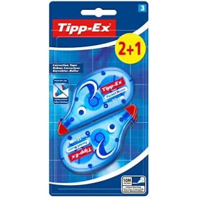 Image of Tipp Ex Pocket Mouse Correction Tape Pack of 2 + 1 Extra Tear Resistant is Easy To Use 10 m x 4.2 mm