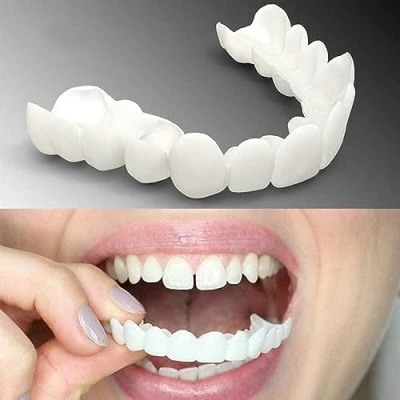 Image of Giural 2 Pairs Denture Teeth Venners Fake Instant Perfect Smile Temporary Braces Snap on Your Confident Cover The Imperfect for Man and Women Upper Lower
