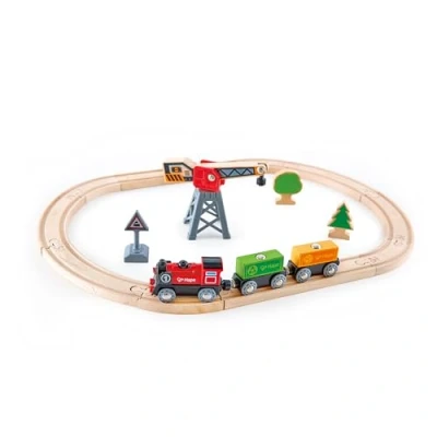 Image of Hape E3731 Cargo Delivery Railway Loop Wooden Train Set
