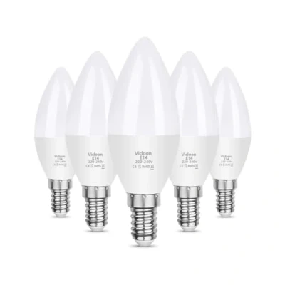 Image of Vicloon E14 LED Candle Bulbs, 5 Pcs 5.5W C37 40W Incandescent Bulb Equivalent, 50W Halogen Cold White 6500K, 550LM, No Dimmable