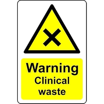Image of Warning clinical waste safety sign Self adhesive sticker (300mm x 200mm)