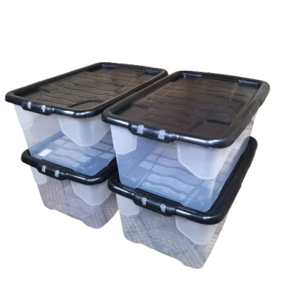Image of Samuel ALEXANDER 4 x 42L Clear Storage Box with Black Lid, Stackable and Nestable Design Solution