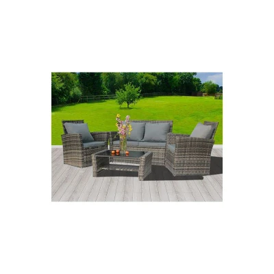 Image of BIRCHTREE PE Rattan Garden Furniture Set Sofa Armchair Glass Coffee Table 4 Seater Cushion Outdoor Patio Conservatory RFS02 Grey