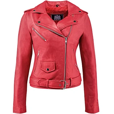 Image of Urban Leather Perfecto Ladies Jacket, Red , 3XL 48