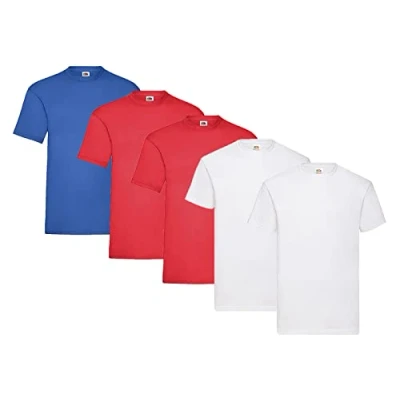 Image of Fruit of the Loom Pack 5 T Shirts, 2 x White + Red 1 Royal HL Purchase Notepad, Size L