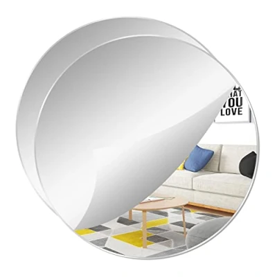 Image of YXYAOLEE 2 Pack Acrylic Round Mirrors Non Glass Mirror Plate Self Adhesive Wall Sticker Decals for Home Living Room Bedroom Decor