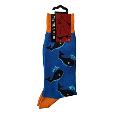 Image of Tie Studio Spouting Whales on Blue Unisex Novelty Ankle Socks Adult Size 6 11