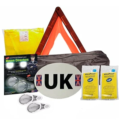 Image of Family Motoring &amp; Leisure Fresnel Lens European Travel Kit All You Need For Travelling Abroad Twin Pack Breathalysers + Warning Triangle