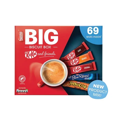 Image of Nestlé Kitkat and Friends Big Biscuit Box 69 x Chocolate Bars KitKat, Blue Riband, Toffee Crisp Bulk 1.357kg
