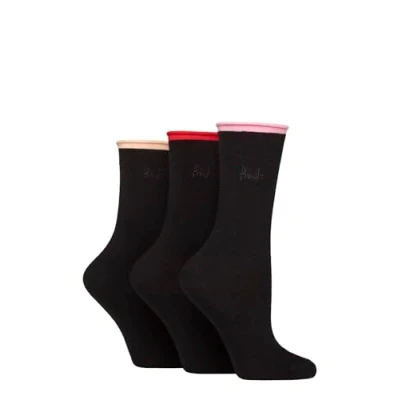 Image of Women&#039;s 3 Pair Pringle Rebecca Contrast Roll Top Socks Pink / Red Peach 4 8