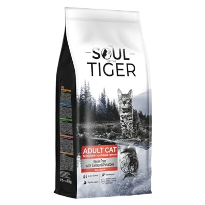 Image of the Soul of Tiger Dry Food for Adult Cats, Grain Free with Salmon and Potatoes, Neutered Delicate Formula, 8 kg