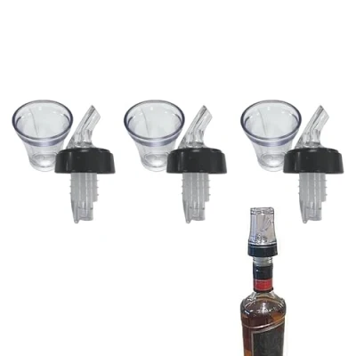 Image of Chabrias Ltd Premium 4 in 1 Speed Pourer + 25ml Jigger Thimble Measure Shot Glass Dust Cap UK Made Hygienic &amp; Leak Proof (3 Pack)