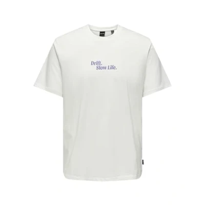 Image of ONLY &amp; SONS Men&#039;s Onskye Reg Photo Ss Tee T Shirt, Cloud Dancer/Print:Drift, S