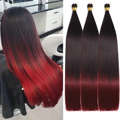 Image of Locescsoc 24 Inch Straight Hair Extensions 150g 3 Packs Bone Braiding Hair, Ariel Ponytail Bundles, Ombre Soft Synthetic Crochet Box Braids for Women (Tbug#, Packs)