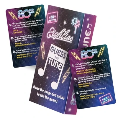 Image of Boxer Gifts Eighties Guess That Tune Music Quiz Game Name The 80’s Lyrics Fun for Parties Over 150 Songs, Blue