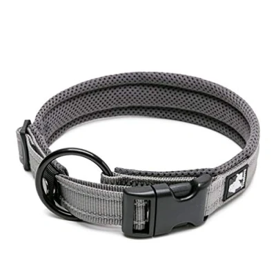 Image of WINHYEPET True Love Dog Collar Reflective Sandwich lining Nylon Webbing Comfortable and Safe Adjustable Buckle convenient used for walking Samll/Medium/Large neck ring TLC5011(Gray,2XL)