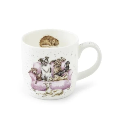 Image of Wrendale Designs Royal Worcester 0.3 Litre Ceramic Mug Movie Night Dogs